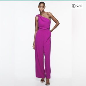 Zara Long Asymetrical Jumpsuit Women Size small Wideleg Sleeveless One Shoulder